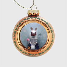 Стеклянный ёлочный шар с принтом Кролик с газетой в Белгороде, Стекло | Диаметр: 80 мм | rabbids | вантуз | горшок | зайцы засранцы | заяц | туалет