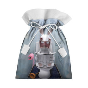 Подарочный 3D мешок с принтом Кролик с газетой в Белгороде, 100% полиэстер | Размер: 29*39 см | Тематика изображения на принте: rabbids | вантуз | горшок | зайцы засранцы | заяц | туалет