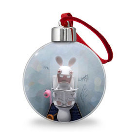 Ёлочный шар с принтом Кролик с газетой в Белгороде, Пластик | Диаметр: 77 мм | rabbids | вантуз | горшок | зайцы засранцы | заяц | туалет