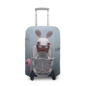 Чехол для чемодана 3D с принтом Кролик с газетой в Белгороде, 86% полиэфир, 14% спандекс | двустороннее нанесение принта, прорези для ручек и колес | rabbids | вантуз | горшок | зайцы засранцы | заяц | туалет