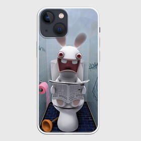 Чехол для iPhone 13 mini с принтом Кролик с газетой в Белгороде,  |  | Тематика изображения на принте: rabbids | вантуз | горшок | зайцы засранцы | заяц | туалет