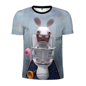Мужская футболка 3D спортивная с принтом Кролик с газетой в Белгороде, 100% полиэстер с улучшенными характеристиками | приталенный силуэт, круглая горловина, широкие плечи, сужается к линии бедра | rabbids | вантуз | горшок | зайцы засранцы | заяц | туалет