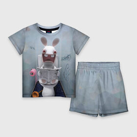 Детский костюм с шортами 3D с принтом Кролик с газетой в Белгороде,  |  | Тематика изображения на принте: rabbids | вантуз | горшок | зайцы засранцы | заяц | туалет