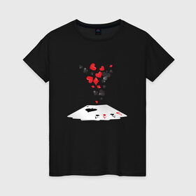 Женская футболка хлопок с принтом 4 туза в Белгороде, 100% хлопок | прямой крой, круглый вырез горловины, длина до линии бедер, слегка спущенное плечо | бубны | казино | карты | пики | покер | треф | туз | червы