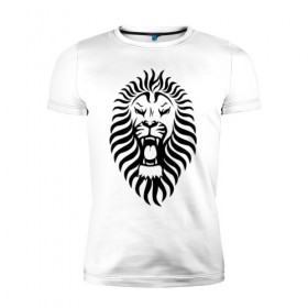 Мужская футболка премиум с принтом Lion в Белгороде, 92% хлопок, 8% лайкра | приталенный силуэт, круглый вырез ворота, длина до линии бедра, короткий рукав | зверь | лев | царь