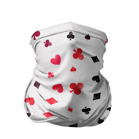 Бандана-труба 3D с принтом Карточные масти в Белгороде, 100% полиэстер, ткань с особыми свойствами — Activecool | плотность 150‒180 г/м2; хорошо тянется, но сохраняет форму | бубны | казино | карты | крести | пики | покер | туз | червы