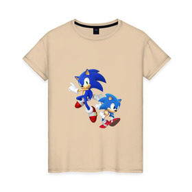 Женская футболка хлопок с принтом Sonic (Соник) в Белгороде, 100% хлопок | прямой крой, круглый вырез горловины, длина до линии бедер, слегка спущенное плечо | retro | sega | sonic
