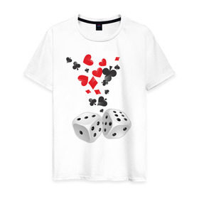 Мужская футболка хлопок с принтом Игральные кости в Белгороде, 100% хлопок | прямой крой, круглый вырез горловины, длина до линии бедер, слегка спущенное плечо. | бубны | казино | карты | кости | крести | пики | покер | туз | червы
