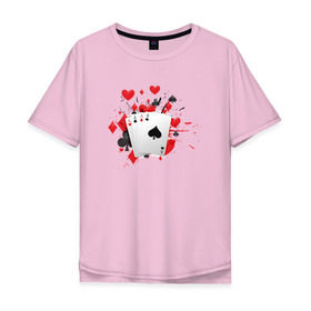 Мужская футболка хлопок Oversize с принтом Четыре туза в Белгороде, 100% хлопок | свободный крой, круглый ворот, “спинка” длиннее передней части | казино | карты | покер | туз