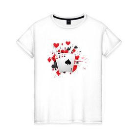 Женская футболка хлопок с принтом Четыре туза в Белгороде, 100% хлопок | прямой крой, круглый вырез горловины, длина до линии бедер, слегка спущенное плечо | казино | карты | покер | туз