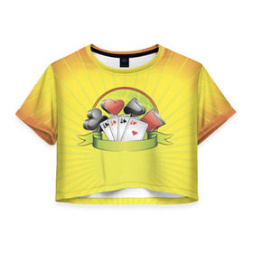 Женская футболка 3D укороченная с принтом Четыре туза 2 в Белгороде, 100% полиэстер | круглая горловина, длина футболки до линии талии, рукава с отворотами | бубны | казино | карты | пики | покер | трефы | туз | червы