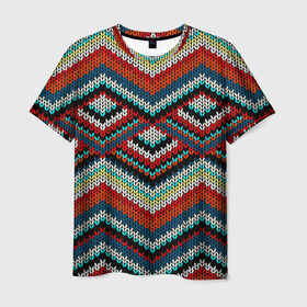 Мужская футболка 3D с принтом Узоры вышивки в Белгороде, 100% полиэфир | прямой крой, круглый вырез горловины, длина до линии бедер | вязаный | зигзаг | ромбы | свитер