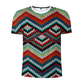 Мужская футболка 3D спортивная с принтом Узоры вышивки в Белгороде, 100% полиэстер с улучшенными характеристиками | приталенный силуэт, круглая горловина, широкие плечи, сужается к линии бедра | Тематика изображения на принте: вязаный | зигзаг | ромбы | свитер