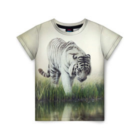 Детская футболка 3D с принтом Белый тигр в Белгороде, 100% гипоаллергенный полиэфир | прямой крой, круглый вырез горловины, длина до линии бедер, чуть спущенное плечо, ткань немного тянется | дикая кошка | природа | тигр | хищник