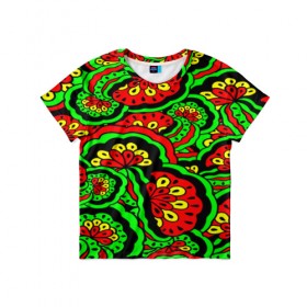 Детская футболка 3D с принтом Lishow в Белгороде, 100% гипоаллергенный полиэфир | прямой крой, круглый вырез горловины, длина до линии бедер, чуть спущенное плечо, ткань немного тянется | зеленый | красный | орнамент | этно | яркий