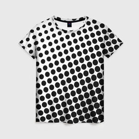 Женская футболка 3D с принтом Белый в горошек в Белгороде, 100% полиэфир ( синтетическое хлопкоподобное полотно) | прямой крой, круглый вырез горловины, длина до линии бедер | горошек | текстура | черный