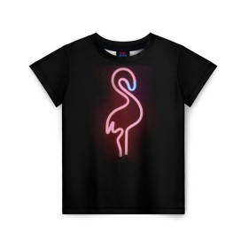 Детская футболка 3D с принтом Светящийся фламинго в Белгороде, 100% гипоаллергенный полиэфир | прямой крой, круглый вырез горловины, длина до линии бедер, чуть спущенное плечо, ткань немного тянется | неон | птицы | фламинго