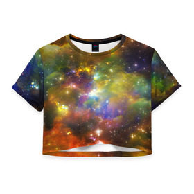 Женская футболка 3D укороченная с принтом Звёздный мир в Белгороде, 100% полиэстер | круглая горловина, длина футболки до линии талии, рукава с отворотами | вселенная | галактика | звёзды | космическое пространство | космос | созвездие