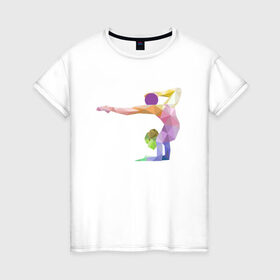 Женская футболка хлопок с принтом Гимнастка геометрия в Белгороде, 100% хлопок | прямой крой, круглый вырез горловины, длина до линии бедер, слегка спущенное плечо | 