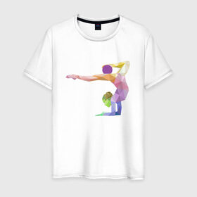 Мужская футболка хлопок с принтом Гимнастка геометрия в Белгороде, 100% хлопок | прямой крой, круглый вырез горловины, длина до линии бедер, слегка спущенное плечо. | 