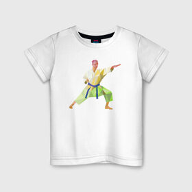 Детская футболка хлопок с принтом Каратист в Белгороде, 100% хлопок | круглый вырез горловины, полуприлегающий силуэт, длина до линии бедер | геометрия | каратэ | полигональный | спорт