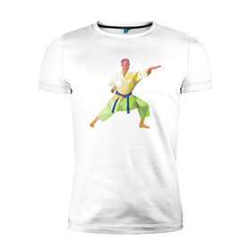 Мужская футболка премиум с принтом Каратист в Белгороде, 92% хлопок, 8% лайкра | приталенный силуэт, круглый вырез ворота, длина до линии бедра, короткий рукав | геометрия | каратэ | полигональный | спорт