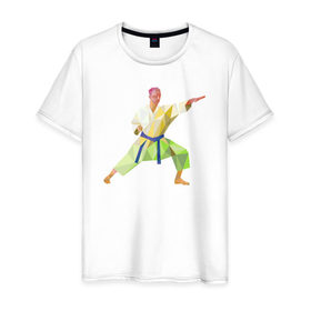 Мужская футболка хлопок с принтом Каратист в Белгороде, 100% хлопок | прямой крой, круглый вырез горловины, длина до линии бедер, слегка спущенное плечо. | геометрия | каратэ | полигональный | спорт