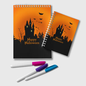 Блокнот с принтом Halloween в Белгороде, 100% бумага | 48 листов, плотность листов — 60 г/м2, плотность картонной обложки — 250 г/м2. Листы скреплены удобной пружинной спиралью. Цвет линий — светло-серый
 | cat | dark | halloween | вамп | вампир | ведьма | готика | кот | кошка | магия | ночь | тыква | хэллоуин