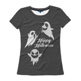 Женская футболка 3D с принтом Halloween в Белгороде, 100% полиэфир ( синтетическое хлопкоподобное полотно) | прямой крой, круглый вырез горловины, длина до линии бедер | cat | dark | halloween | вамп | вампир | ведьма | готика | кот | кошка | магия | ночь | тыква | хэллоуин