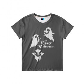 Детская футболка 3D с принтом Halloween в Белгороде, 100% гипоаллергенный полиэфир | прямой крой, круглый вырез горловины, длина до линии бедер, чуть спущенное плечо, ткань немного тянется | cat | dark | halloween | вамп | вампир | ведьма | готика | кот | кошка | магия | ночь | тыква | хэллоуин