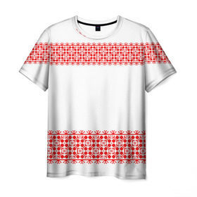 Мужская футболка 3D с принтом Славянский орнамент (на белом) в Белгороде, 100% полиэфир | прямой крой, круглый вырез горловины, длина до линии бедер | орнамент | россия | славяне | узор