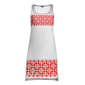 Платье-майка 3D с принтом Славянский орнамент (на белом) в Белгороде, 100% полиэстер | полуприлегающий силуэт, широкие бретели, круглый вырез горловины, удлиненный подол сзади. | орнамент | россия | славяне | узор
