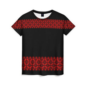 Женская футболка 3D с принтом Славянский орнамент (на чёрном) в Белгороде, 100% полиэфир ( синтетическое хлопкоподобное полотно) | прямой крой, круглый вырез горловины, длина до линии бедер | орнамент | россия | славяне | узор
