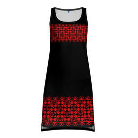 Платье-майка 3D с принтом Славянский орнамент (на чёрном) в Белгороде, 100% полиэстер | полуприлегающий силуэт, широкие бретели, круглый вырез горловины, удлиненный подол сзади. | орнамент | россия | славяне | узор
