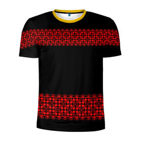Мужская футболка 3D спортивная с принтом Славянский орнамент (на чёрном) в Белгороде, 100% полиэстер с улучшенными характеристиками | приталенный силуэт, круглая горловина, широкие плечи, сужается к линии бедра | орнамент | россия | славяне | узор