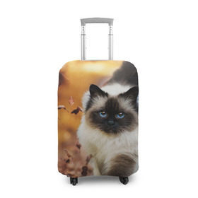 Чехол для чемодана 3D с принтом Котик в листьях в Белгороде, 86% полиэфир, 14% спандекс | двустороннее нанесение принта, прорези для ручек и колес | грация | кот | котик | кошка | листья | осень