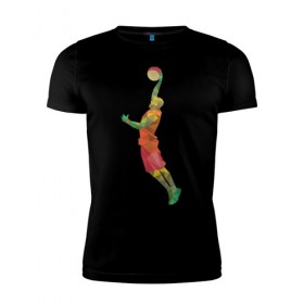 Мужская футболка премиум с принтом Баскетболист 2 в Белгороде, 92% хлопок, 8% лайкра | приталенный силуэт, круглый вырез ворота, длина до линии бедра, короткий рукав | баскетбол | геометрия | мяч | спорт