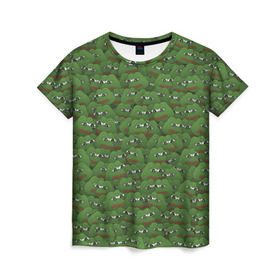 Женская футболка 3D с принтом Грустные лягушки в Белгороде, 100% полиэфир ( синтетическое хлопкоподобное полотно) | прямой крой, круглый вырез горловины, длина до линии бедер | frog | mem | sad | мем