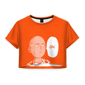 Женская футболка 3D укороченная с принтом One Punch Man в Белгороде, 100% полиэстер | круглая горловина, длина футболки до линии талии, рукава с отворотами | anime | one | one punch | one punch man | punch | аниме | ванпанч