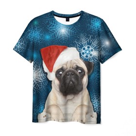 Мужская футболка 3D с принтом Праздничная пара в Белгороде, 100% полиэфир | прямой крой, круглый вырез горловины, длина до линии бедер | животные | любовь | мопс | новый год | парные | праздники | собаки