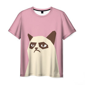 Мужская футболка 3D с принтом Grumpy cat pink в Белгороде, 100% полиэфир | прямой крой, круглый вырез горловины, длина до линии бедер | кот | мем | угрюмый