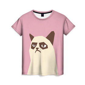 Женская футболка 3D с принтом Grumpy cat pink в Белгороде, 100% полиэфир ( синтетическое хлопкоподобное полотно) | прямой крой, круглый вырез горловины, длина до линии бедер | кот | мем | угрюмый