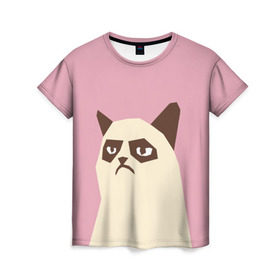 Женская футболка 3D с принтом Grumpy cat pink в Белгороде, 100% полиэфир ( синтетическое хлопкоподобное полотно) | прямой крой, круглый вырез горловины, длина до линии бедер | Тематика изображения на принте: кот | мем | угрюмый