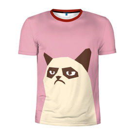 Мужская футболка 3D спортивная с принтом Grumpy cat pink в Белгороде, 100% полиэстер с улучшенными характеристиками | приталенный силуэт, круглая горловина, широкие плечи, сужается к линии бедра | кот | мем | угрюмый