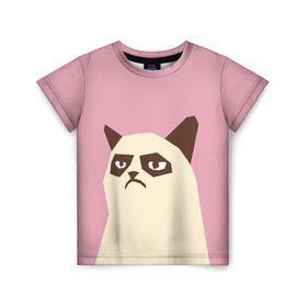 Детская футболка 3D с принтом Grumpy cat pink в Белгороде, 100% гипоаллергенный полиэфир | прямой крой, круглый вырез горловины, длина до линии бедер, чуть спущенное плечо, ткань немного тянется | Тематика изображения на принте: кот | мем | угрюмый