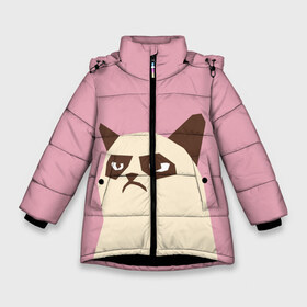 Зимняя куртка для девочек 3D с принтом Grumpy cat pink в Белгороде, ткань верха — 100% полиэстер; подклад — 100% полиэстер, утеплитель — 100% полиэстер. | длина ниже бедра, удлиненная спинка, воротник стойка и отстегивающийся капюшон. Есть боковые карманы с листочкой на кнопках, утяжки по низу изделия и внутренний карман на молнии. 

Предусмотрены светоотражающий принт на спинке, радужный светоотражающий элемент на пуллере молнии и на резинке для утяжки. | кот | мем | угрюмый