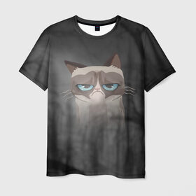 Мужская футболка 3D с принтом Grumpy Cat в Белгороде, 100% полиэфир | прямой крой, круглый вырез горловины, длина до линии бедер | Тематика изображения на принте: кот | мем | угрюмый