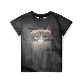 Детская футболка 3D с принтом Grumpy Cat в Белгороде, 100% гипоаллергенный полиэфир | прямой крой, круглый вырез горловины, длина до линии бедер, чуть спущенное плечо, ткань немного тянется | кот | мем | угрюмый
