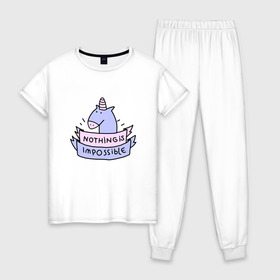 Женская пижама хлопок с принтом unicorn в Белгороде, 100% хлопок | брюки и футболка прямого кроя, без карманов, на брюках мягкая резинка на поясе и по низу штанин | tmblr | tumbler | unicorn | единорог