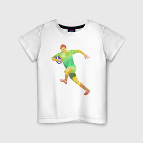 Детская футболка хлопок с принтом Регбист в Белгороде, 100% хлопок | круглый вырез горловины, полуприлегающий силуэт, длина до линии бедер | Тематика изображения на принте: геометрия | игра | кубок | мяч | полигональный | регби | спорт | футбол